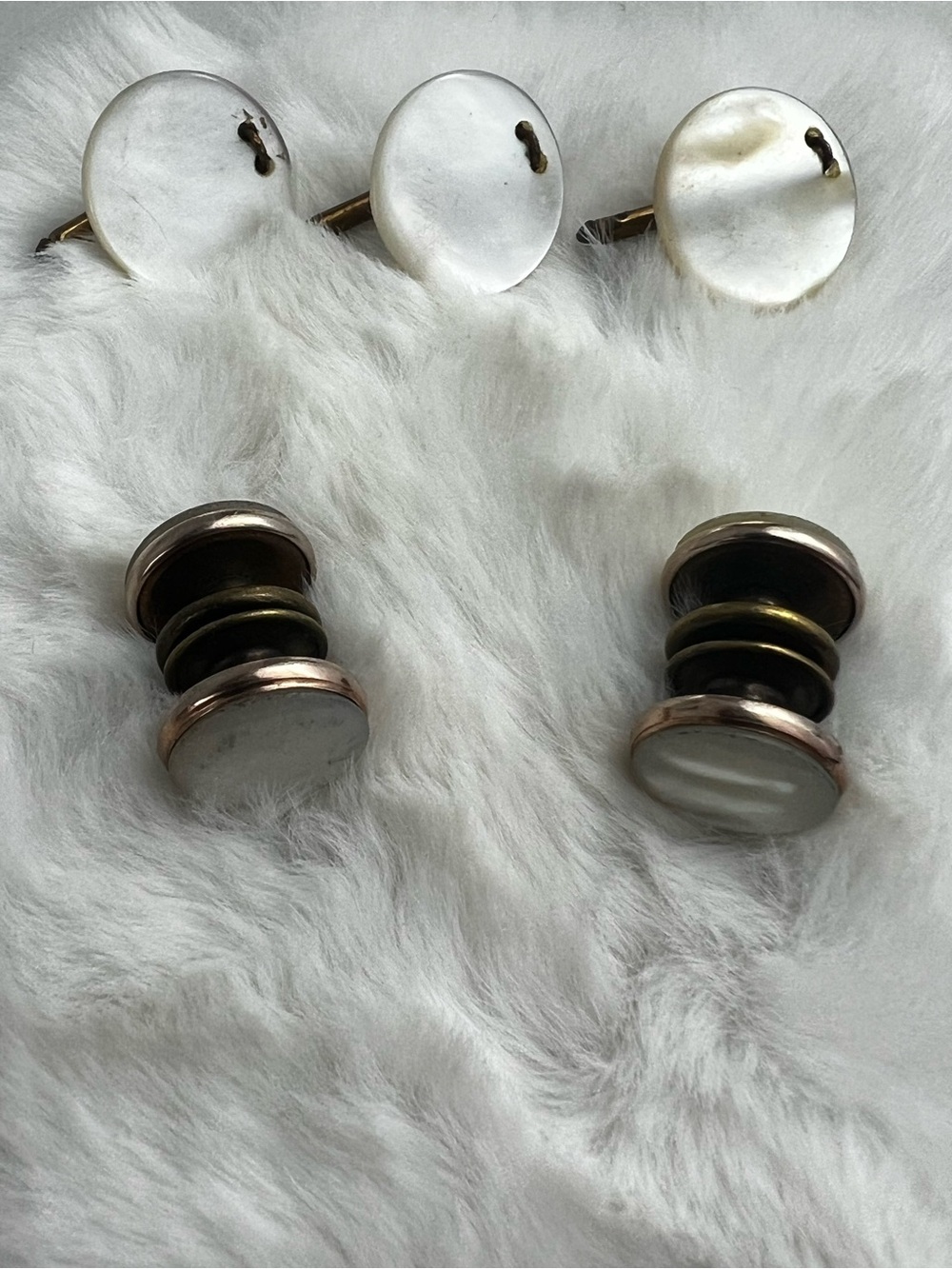Vintage Art Deco Men's Formal MOP Snap Cufflinks & T-Bar Studs